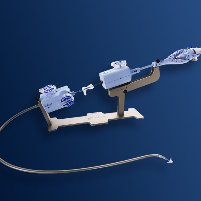 Abbott's heart device TriClip on a gradient dark blue background — health tech coverage from STAT