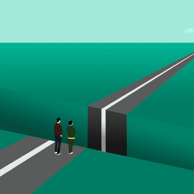 Illustration of a road with a chasm in the middle, indicating the end of a deal or a problem with a deal