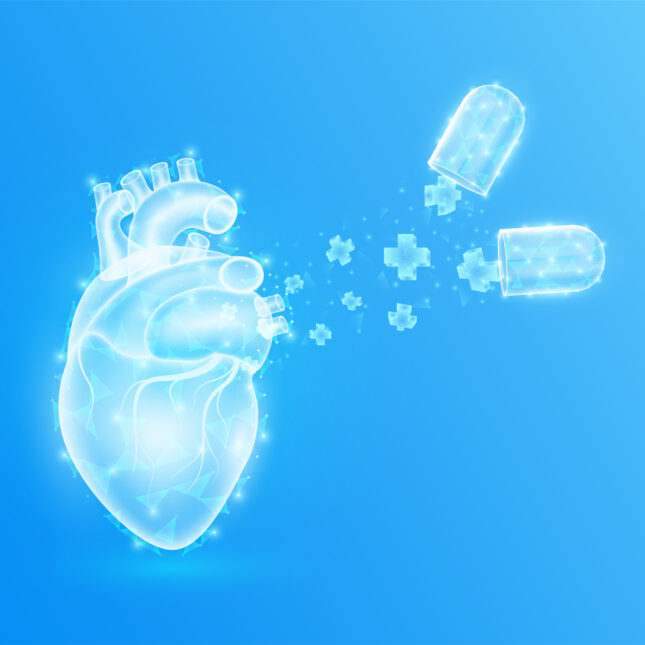 A heart absorbs medical symbols flying out from an open capsule — first opinion coverage from STAT