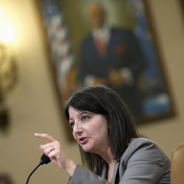 CDC Director Mandy Cohen Mandy Cohen, wearing a gray suit, points her finger while speaking — politics coverage from STAT