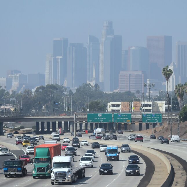 Highrise buildings in downtown Los Angeles, California are seen on on a hazy morning. -- health coverage from STAT