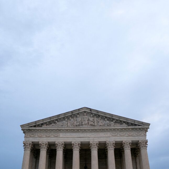 The US Supreme Court building on a cloudy day. -- health inequity coverage from STAT