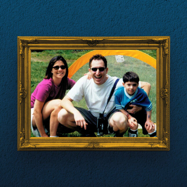 A photo of three family members in a gold frame on a dark blue wall — first opinion coverage from STAT