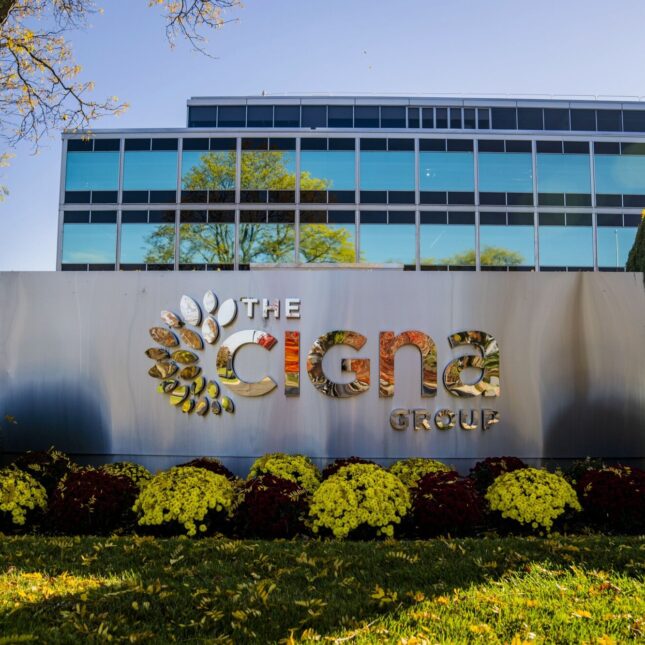 The Cigna Group headquarters and signage. -- health policy coverage from STAT