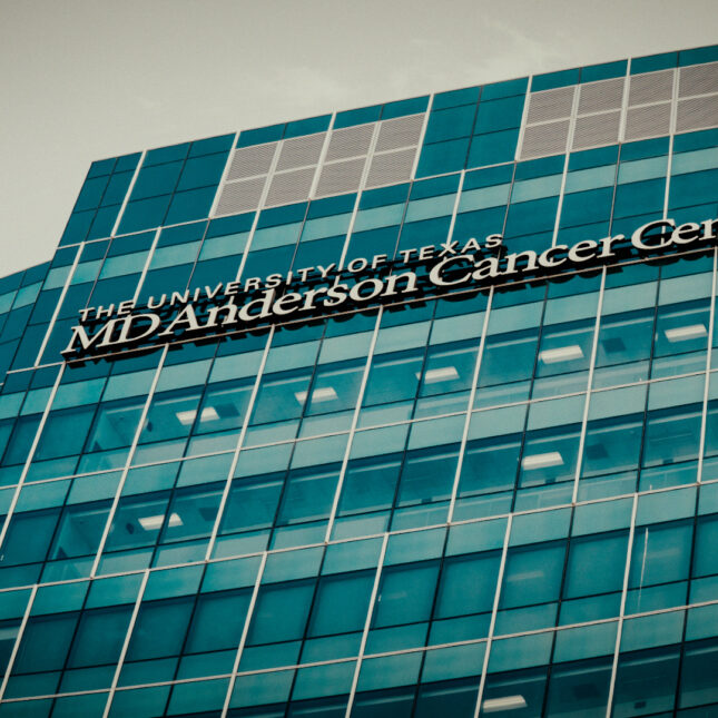 Photo illustration based on photograph of The University of Texas MD Anderson Cancer Center in Houston, Texas in 2022
